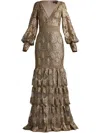 Tadashi Shoji Tiered Sequin Maxi Dress In Neutrals