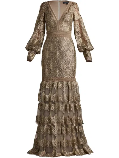 Tadashi Shoji Tiered Sequin Maxi Dress In Neutrals