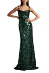 Tadashi Shoji Tinker Sequin Eyelash Fringe Gown