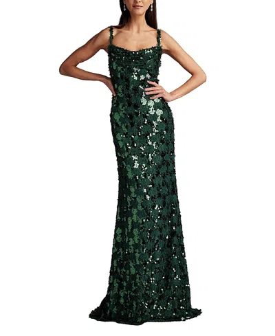 Tadashi Shoji Tinker Sequin Eyelash Fringe Gown In Green