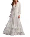 Tadashi Shoji Ruffle Pleated Long Sleeve Chiffon Gown In White
