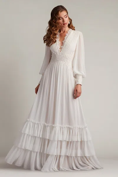 TADASHI SHOJI TOPANGA TIERED BISHOP SLEEVE GOWN