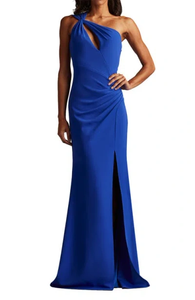 Tadashi Shoji Twist Detail One-shoulder Crepe Gown In Blue