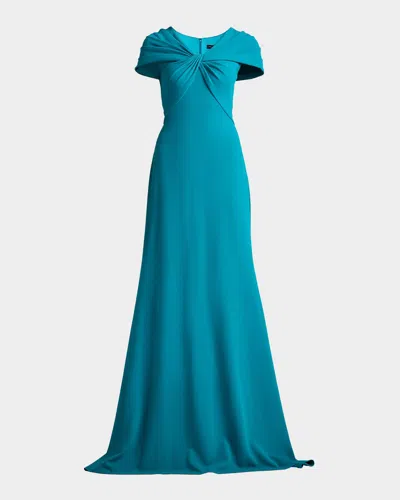 Tadashi Shoji Twist-front Crepe Trumpet Gown In Blue