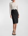 Tadashi Shoji Two-tone Corded Lace Dress In Ivoryblack