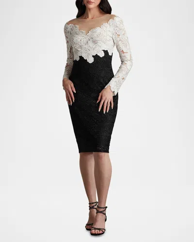 Tadashi Shoji Two-tone Floral Lace Illusion Dress In Multi