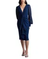 Tadashi Shoji Ruffle Long Sleeve Chiffon Dress In Midnight