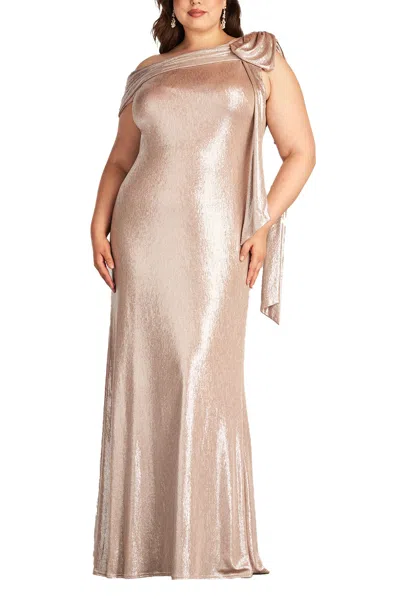 TADASHI SHOJI VALIA BOW-SHOULDER LAM√ GOWN - PLUS SIZE