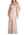 Tadashi Shoji Plus Size One-shoulder Metallic Jersey Gown In Taupe