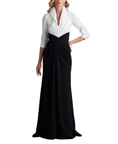 Tadashi Shoji Vanguard Collared Contrast Gown In Black/ivory