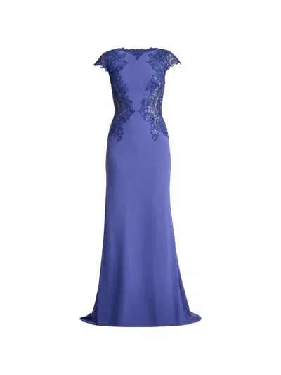 Tadashi Shoji Embroidered Detail Cotton Blend Body-con Gown In Purple