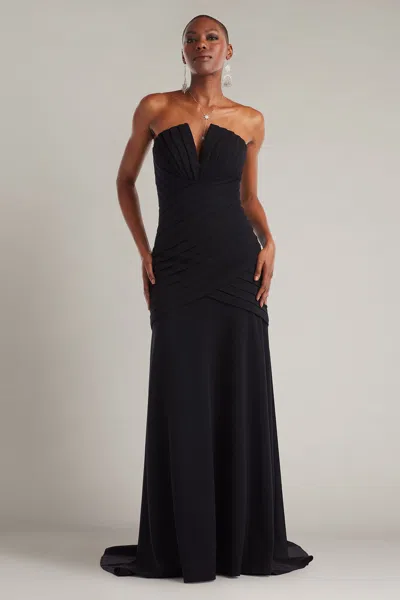 Tadashi Shoji Pleated Strapless Maxi Dress In Black
