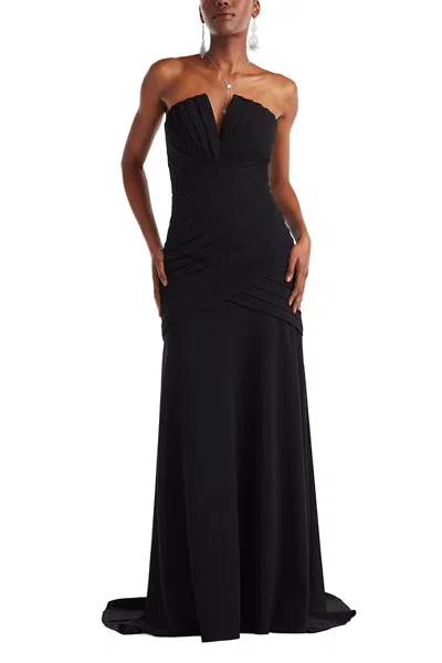 Tadashi Shoji Vionna Shutter-pleated Crepe Gown In Black