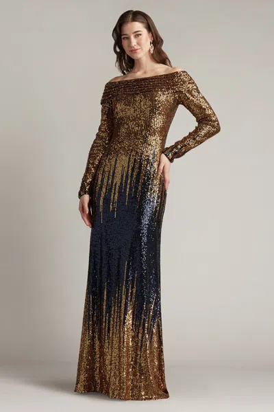 Tadashi Shoji Vionne Gown Dress In Gold