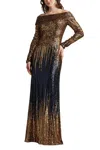Tadashi Shoji Vionne Off-shoulder Sequin Gown In Multi