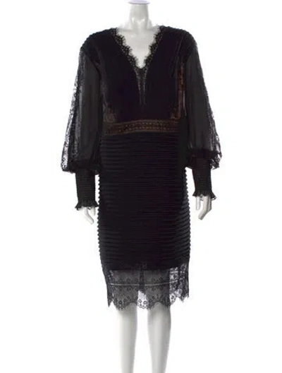 Pre-owned Tadashi Shoji V-neck Knee-length Dress In Black