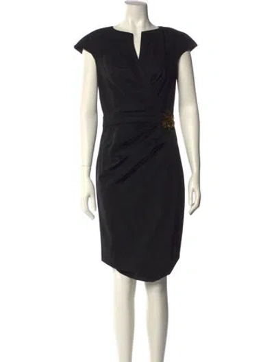Pre-owned Tadashi Shoji V-neck Knee-length Dress In Black