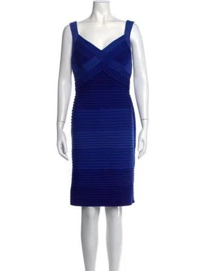 Pre-owned Tadashi Shoji V-neck Knee-length Dress In Blue