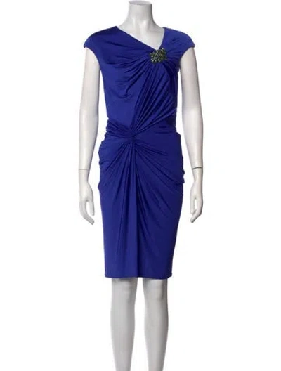Pre-owned Tadashi Shoji V-neck Knee-length Dress In Blue