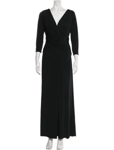 Pre-owned Tadashi Shoji V-neck Long Dress In Black