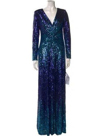 Pre-owned Tadashi Shoji V-neck Long Dress W/ Tags In Blue