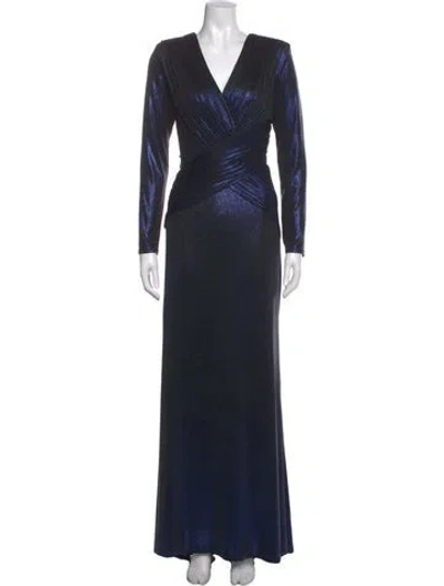 Pre-owned Tadashi Shoji V-neck Long Dress W/ Tags In Blue