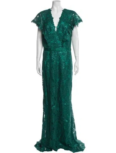 Pre-owned Tadashi Shoji V-neck Long Dress W/ Tags In Green