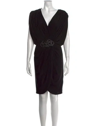 Pre-owned Tadashi Shoji V-neck Mini Dress In Black
