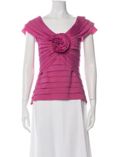 Pre-owned Tadashi Shoji V-neck Short Sleeve Top In Pink