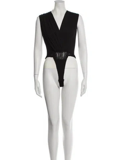 Pre-owned Tadashi Shoji V-neck Sleeveless Bodysuit In Black