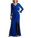Tadashi Shoji Bow Detail Long Sleeve Gown In Mystc