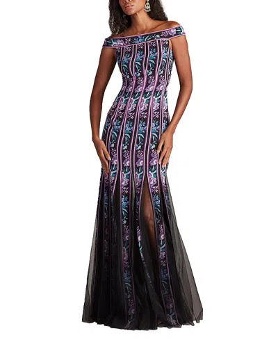Tadashi Shoji Weston Floral Ribbon And Tulle Gown In Multi