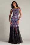 Tadashi Shoji Weston Floral Ribbon And Tulle Gown In Black