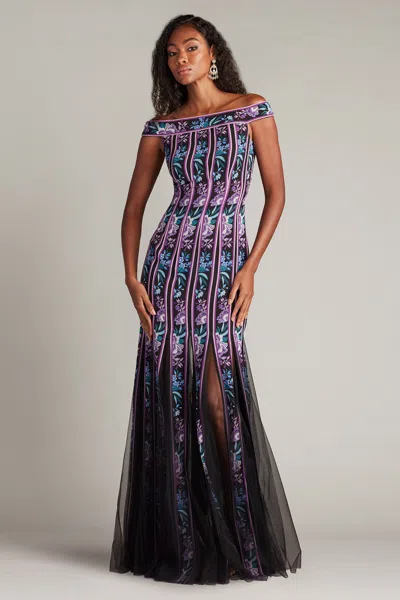 TADASHI SHOJI WESTON FLORAL RIBBON AND TULLE GOWN