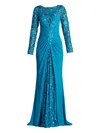 Tadashi Shoji Sequin Embellished Long Sleeved Gown