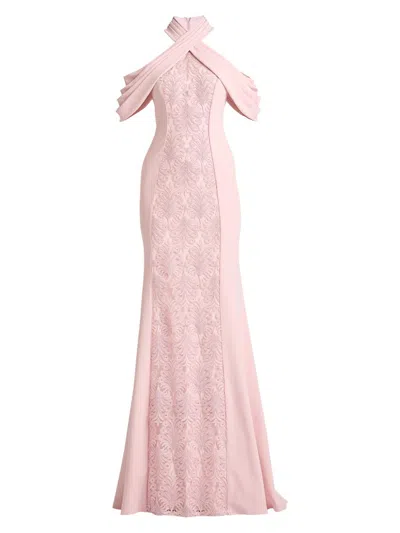 Kato Embroidered Off-shoulder Halter Gown In Pink from Tadashi Shoji