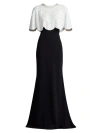 Tadashi Shoji Women's Contrast Pearl Capelet Gown In Ivory Black