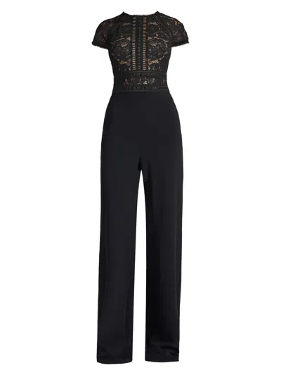 Tadashi Shoji Women's Corded Lace Short-sleeve Jumpsuit In Black