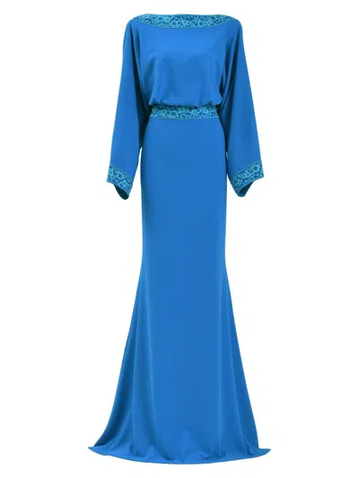 Tadashi Shoji Women's Embroidered Blouson Cowl-back Gown In Blue Gaze