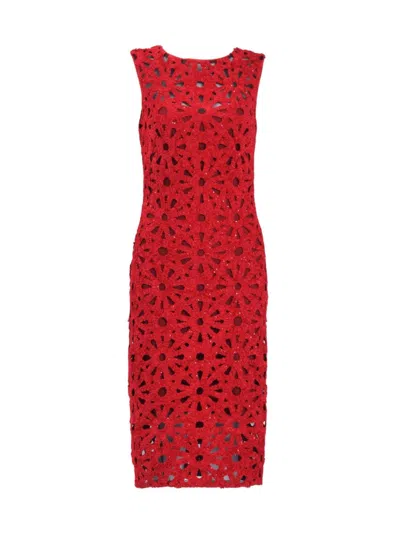 Tadashi Shoji Women's Floral Chenille Sleeveless Midi-dress In Red