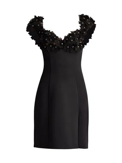 Tadashi Shoji Sone Floral Embellished Mini Dress In Black