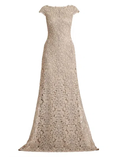 Tadashi Shoji Hoyt Lotus Embroidered Tulle Gown In Neutral