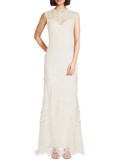 Tadashi Shoji Women's Illusion Lace Fit & Flare Gown In Ivory