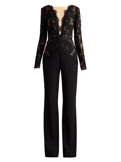 Tadashi Shoji Women's Lace Bodice Crepe Jumpsuit In Black