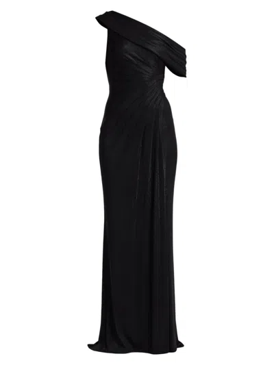 Tadashi Shoji Women's Metallic Jersey Off-the-shoulder Column Gown In Black