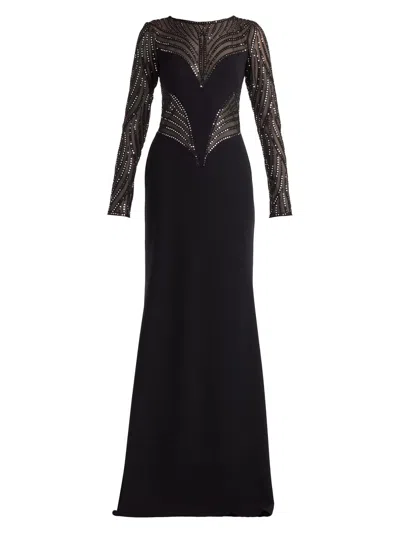 Tadashi Shoji Duin Sequin Hourglass Embroidered Gown In Black