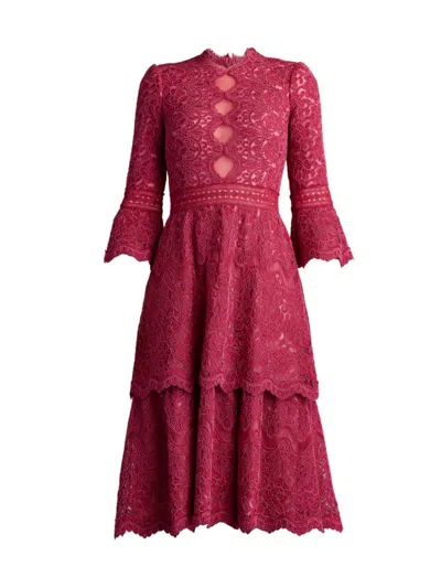 Tadashi Shoji Women's Tiered Cotton-blend Lace Midi-dress In Waterlily