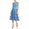 Tadashi Shoji Floral Embroidered Off-the-shoulder A-line Dress In Blue