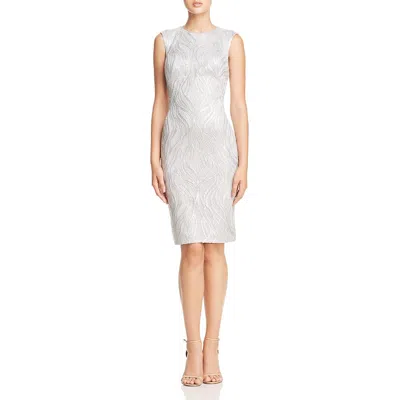 Tadashi Shoji Womens Lace Sequined Cocktail Dress In Silver