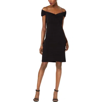 Tadashi Shoji Womens Pintuck Cap Sleeves Party Dress In Black